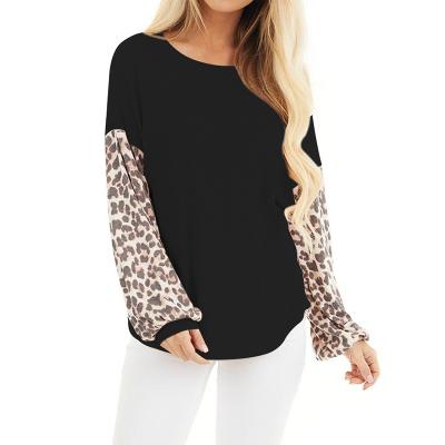 China Autumn and winter knitwear loose anti-pilling sweater tops thin V-neck leopard stitching long sleeve sweaters for women for sale