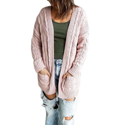 China Anti-pilling Solid Color Long Sleeve Sweater Loose Mid Length Knit Sweaters Coat Pocket Cardigan Autumn Winter Women Clothing for sale