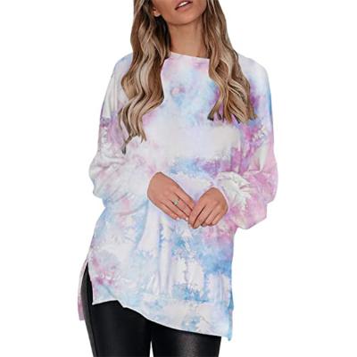 China Women Fashion Breathable Casual Sweatshirt Tie Dye Tie Dye Women's Long Sleeve Top For Women Tops Casual Side Split Pullover for sale