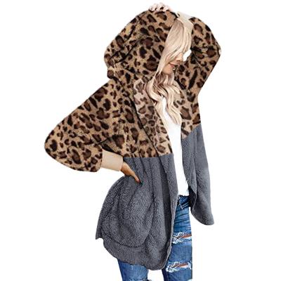 China Women's Double-Sided Plush Fleece Hooded Sustainable Leopard Print Jacket Loose Quilting Blouse Coat Fashion Cardigan for sale