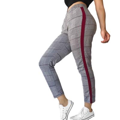 China Anti-Wrinkle Leisure Plaid Pants For Women Casual Slim Fit Sports Trousers Women Jogger Pants Elasticized European Style Waist Women Cl for sale