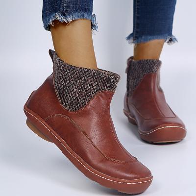 China Retro Women's Waterproof Patchwork Knitting Ankle Boots for sale