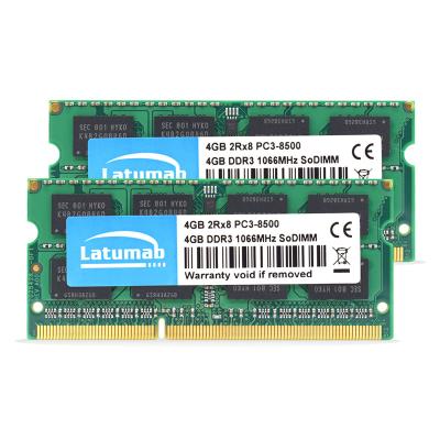 China Laptop Latumab DDR3 RAM 4GB 8GB 1066MHz Memory PC3-8500 204Pins SODIMM 1.5V Memoria RAM DDR3 Notebook Memory Module for sale