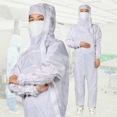 China Custom Style 5mm Ohm Scratch 10E6-10E9 Anti Static Washable Cleanroom Overalls Coverall ESD Dust Proof One Piece Suit/Garment For Pharmaceutical Industry for sale