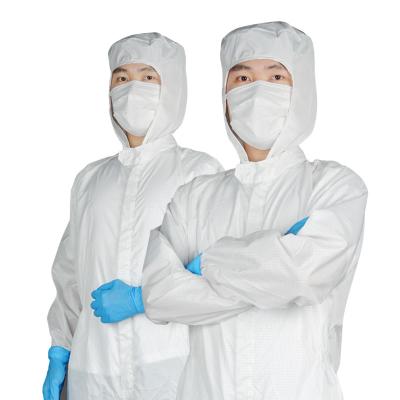 China One-piece suit / 98% custom style and 2% carbon fiber conductive ESD cleanroom clothing for sale