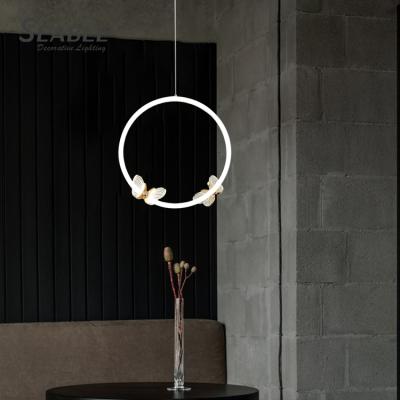 China New Contemporary Listed Indoor Acrylic Black White Living Room Decoration Gold LED Modern Pendant Light for sale