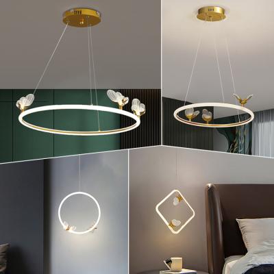 China Contemporary Simple Hanging Gold White Iron LED Black Acrylic Modern Bedroom Decoration Chandelier Light for sale