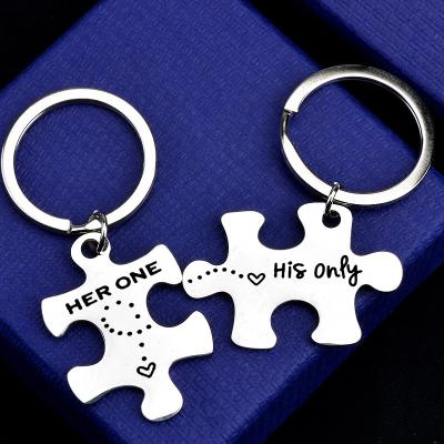 China Metal Personalized Custom His Her Only Key Chain Puzzle Charms For Valentine's Day Gift for sale