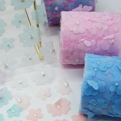 China Viable Customized Exquisite Gradient Flower Organza Ribbon For Wedding Birthday Party for sale