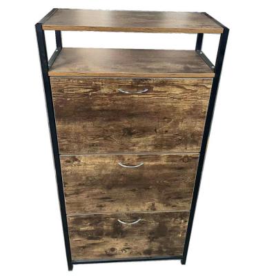 China Steel And Wood Wooden And Steel Shoe Rack Shoe Cabinet for sale