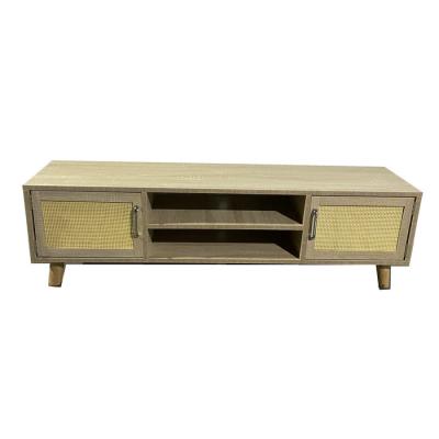 China Morden Design Living Room Solid Feet Led TV Stand Cabinet With One Shelf Two Rattan Door for sale