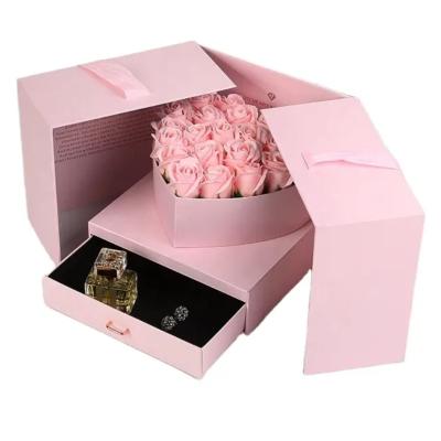 China Recycled Materials Pull Out Surprise Double Door Flower Box Gift Storage Packaging Elegant Rose Flower Boxes For With Ribbon for sale