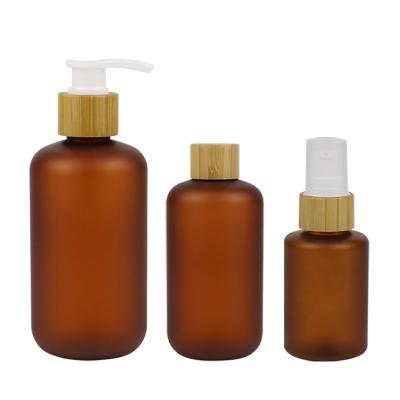 China Non Spill Travel 150ml 300ml 500ml Empty Eco Friendly PET Plastic Bottle Lotion Brown Body Shampoo Lotion for sale