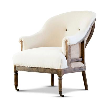 China French Style Wood Frame Armchair Lounge Chair Wedding Chair Wheel Upholstered Canvas Single Legs for sale