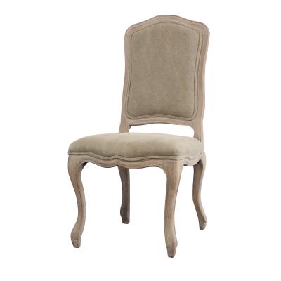 China Wood Classic French Linen Upholstered Dining Chair French Carved Antique Dining Chair for sale