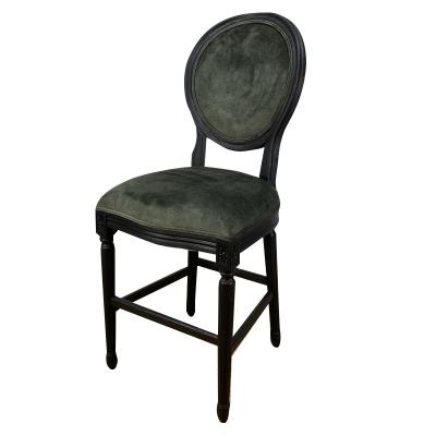 China Classic French Solid Oak Velvet Stool Wood Bar Chairs Louis Bar Stool Home Kitchen Wedding Furniture for sale