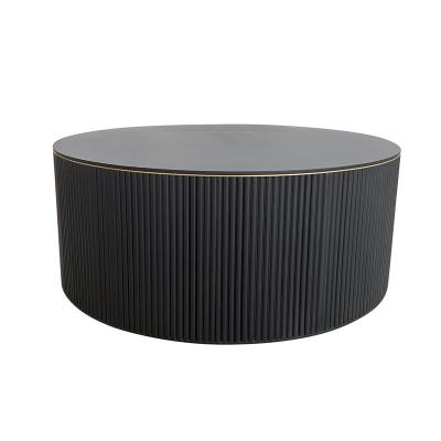 China New Design Modern Solid Wood Ribbed Round Black Oak Coffee Table Modern Living Room for sale