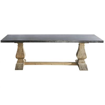 China Modern Antique Industrial Style Zinc Top Solid Wood Legs Kitchen Dining Tables for sale