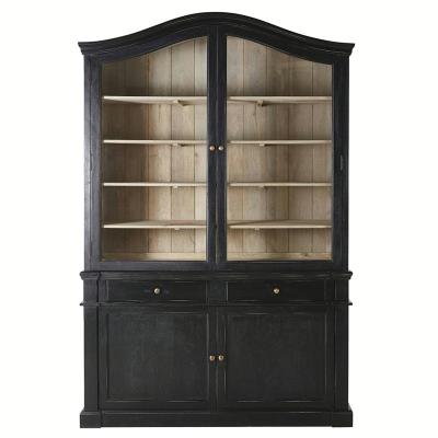 China French Style Antique French Oak Display Cabinet Black Shelf Living Room Storage Carved Bookcase for sale