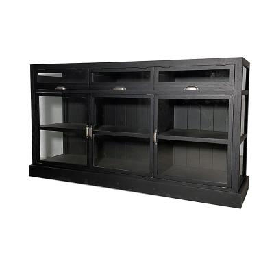 China Modern luxury wooden sideboard black oak sideboard simple design doors storage living room glass sideboard for sale