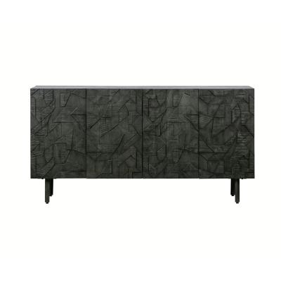 China Modern Luxury Black Metal Oak Wood Textured Sideboards Sideboards With Storage Modern Living Room Cabinet for sale