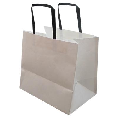 China Recyclable Customized Shopping Flat Paper Bag Tote Handle Kraft Paper Bag For Clothing Shoes Grocery for sale