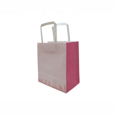 China Recyclable Wholesale Custom Tote Flat Handle White And Pink Kraft Paper Bag for sale