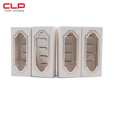 China Recyclable CLP Customized Fast Paper Container With Clear Window White Cookie Macaron Box for sale