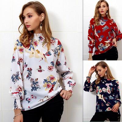 China Ladies 2018 Wholesale Fashion Sexy O-Neck Anti-Shrink Printed Long Sleeve Women T-Shirts (C18256) for sale