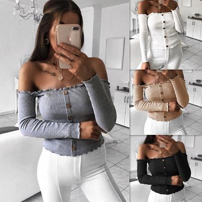 China 2018 Fashion Ladies Off-Shoulder Wholesale Sexy Anti-Shrink Long Sleeve Women T-Shirts (C18439) for sale