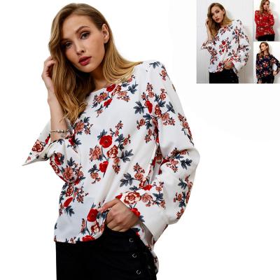 China 2018 Wholesale Fashion Ladies Sexy O-Neck Floral Print Long Sleeve Women Anti-Shrink T-Shirts (C18259) for sale