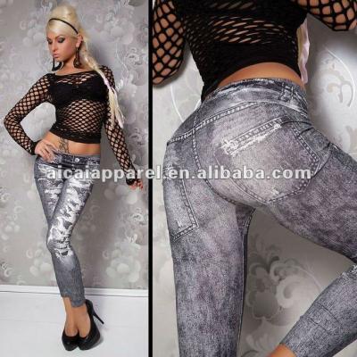 China Antibacterial Professional Wholesale Tights Jeggings Destroyed Jeans Print Leggings for sale