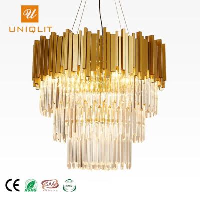 China Modern Custom Gold Hotel Crystal Pendant Light Chandelier Decorative Lighting Lamp for sale