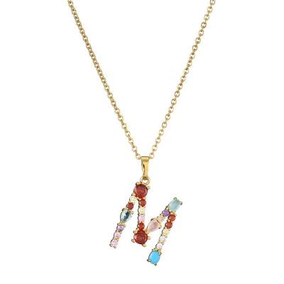 China Hot Colorful Gold Planted Letter A To Z Fashion Letter Pendant Alphabets 26 Women's Necklace for sale