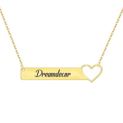 China 2022 FASHIONABLE Gold Custom Name Necklace Zyo Stainless Steel Bar Necklace With Hollow Love Heart for sale