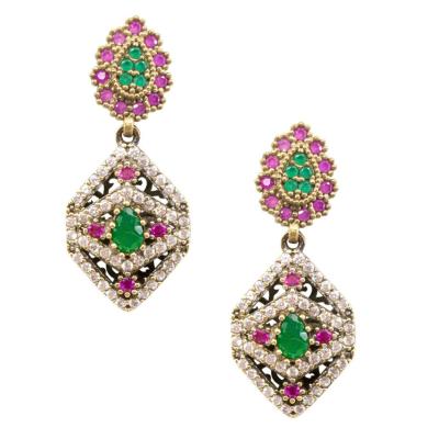 China Fashion Jewelry Ottoman Vintage Earring TRENDY Petal Emeralds And Ruby Turkish Earrings For Women for sale