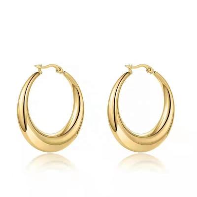 China Big Big Thick Chunky Earring Fashion CLASSIC Hollow Statement 18k Gold Plated Hoop Earrings For Women for sale