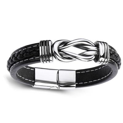 China FASHIONABLE High Quality Infinity Stainless Steel Magnet Clasp Leather Bracelet For Men's Birthday Gifts for sale