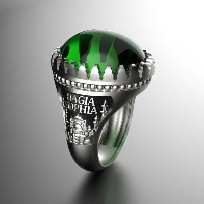 China CLASSIC Arabic Gymnastics Ring from Hagia Sophia Agate Antique Silver Jewelry for Men for sale