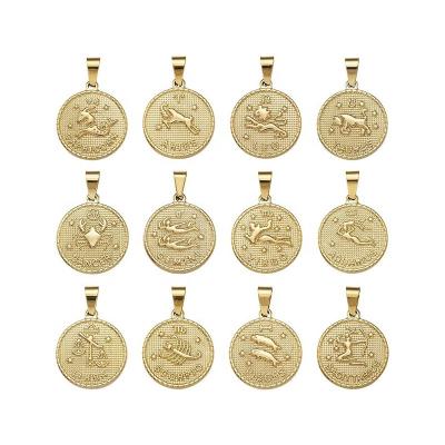 China Religious 18K Gold Plated Disc Jewelry Coin The Personliaze Zodiac Women's Pendant For Necklaces for sale