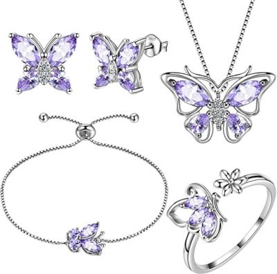 China CLASSIC Women's Butterfly Butterfly Birthstone Pendant Necklace 925 Sterling Silver Jewelry/Earrings/Ring Wedding Gift for sale