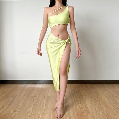 China Casual Size High Design Breathable Sexy Beachwear Nightgown Drape One Shoulder Ruffled Dress To Drape Dresses For Women for sale