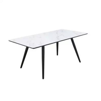 China Durable Faux White Printed Marble Pattern And Black Finish Home Furniture Dining Table Wood Dining Table New for sale