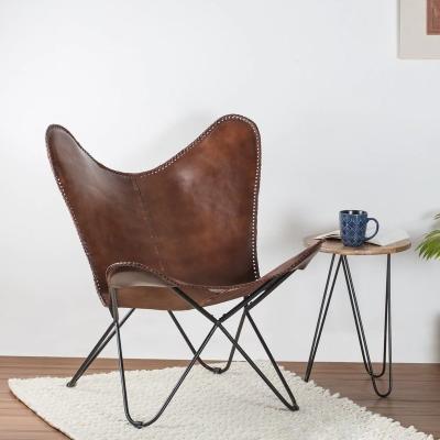 China Vintage Design Butterfly Italian Industrial Lightweight Portable Chair Leisure Leather Chair With Metal Frame for sale