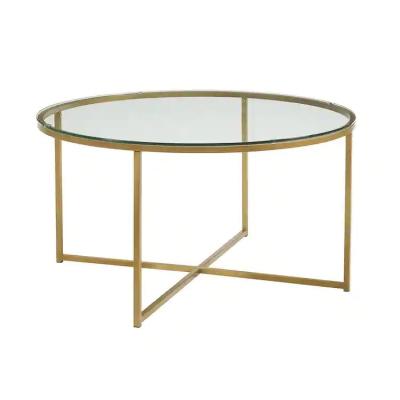 China Warm Clear Turned Gold Side Frame Nordic Transparent Clear Glass Table Coffee Table For Living Room Home Sofa for sale