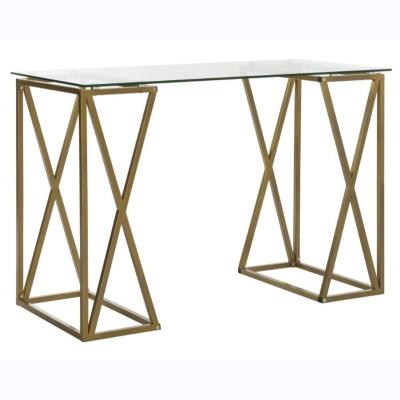 China Luxury Luxury Living Room Furniture Side Console Table Entryway Hallway Glass Console Table With Gold Metal Frame for sale