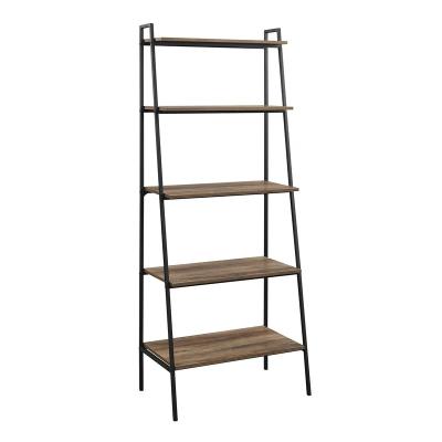 China Multifunctional Free Standing Free Standing Living Room Furniture Ladder Shelf 5 Tier Bookcase Metal Wood Display Storage Rack for sale