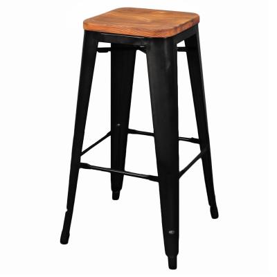 China Bar Furniture Style Metal Stackable Wood Bar Stool Durable Stable Industrial Commercial Counter High Stool For Kitchen Restaurant for sale