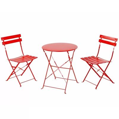 China Modern Outdoor Patio Bistro Furniture Garden Set 3 Piece Portable Metal Folding Round Table and 2 Chairs Set for sale