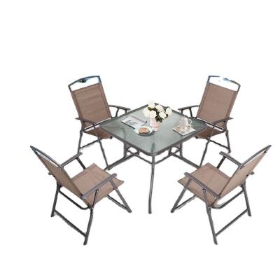 China Durable Material High Quality Outdoor Furniture Cafe Patio Garden Dining Table Set Metal Frame Outdoor Folding Table and Chair Set for sale